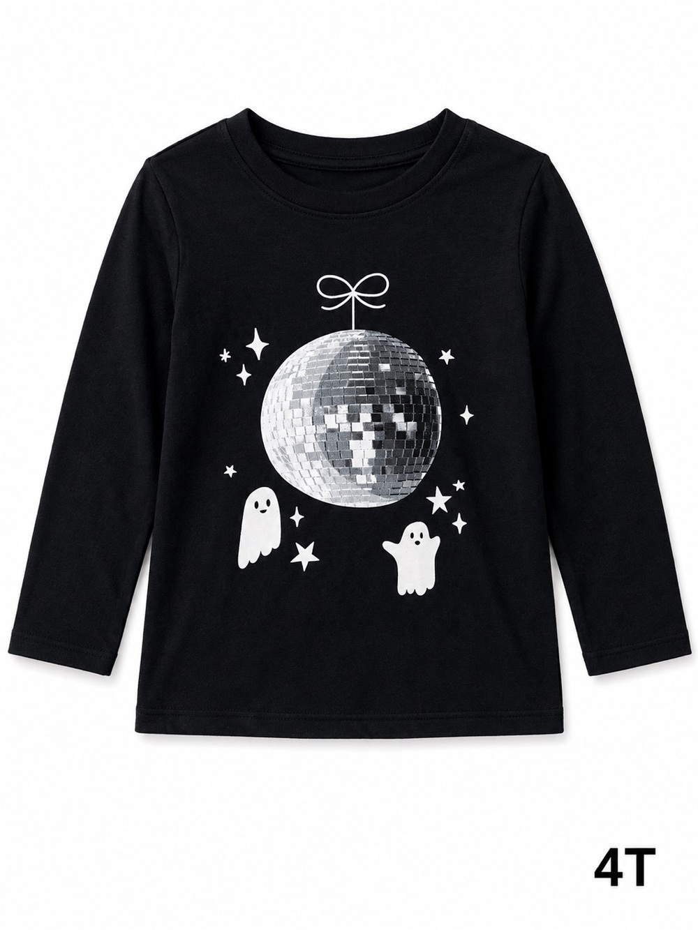 Cat & Jack Black Long-Sleeve Tee with Silver Disco Ball and Ghosts